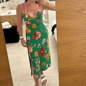 Urban Outfitters Floral Green Midi Dress (Size S)